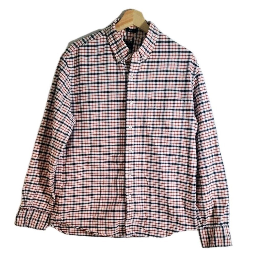 J.Crew Flex Oxford Slim Shirt Mens L Plaid Button Down